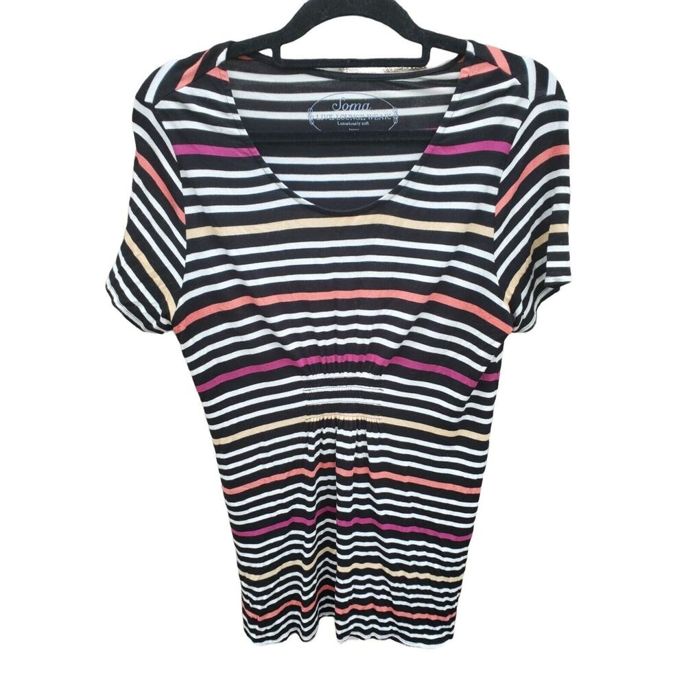 Soma Top Small Womens Short Sleeve Crew Neck Multicolor Pullover Casual